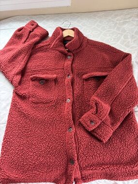 32 Degrees Brick Red Teddy Coat with Button Front